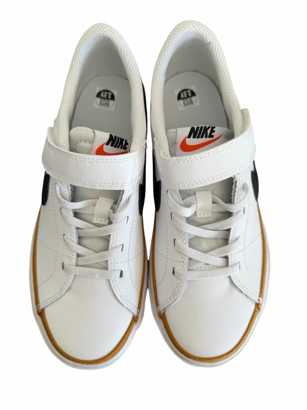 Nike Court Legacy Sneakers DA5381-102 White/Black/Gum Leather Kids Boy Size 2.5Y - Picture 3 of 8